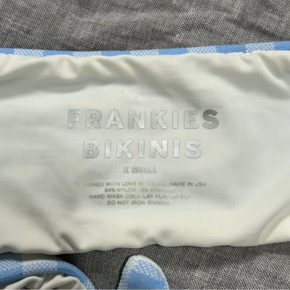 Frankie's Bikinis Enzo Gingham Bikini Top Bluebell XS Swim Beach Pool Vacation